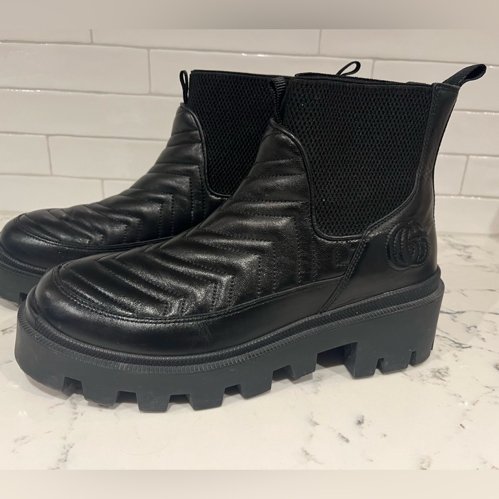 Black Gucci Marmont Leather Boots
